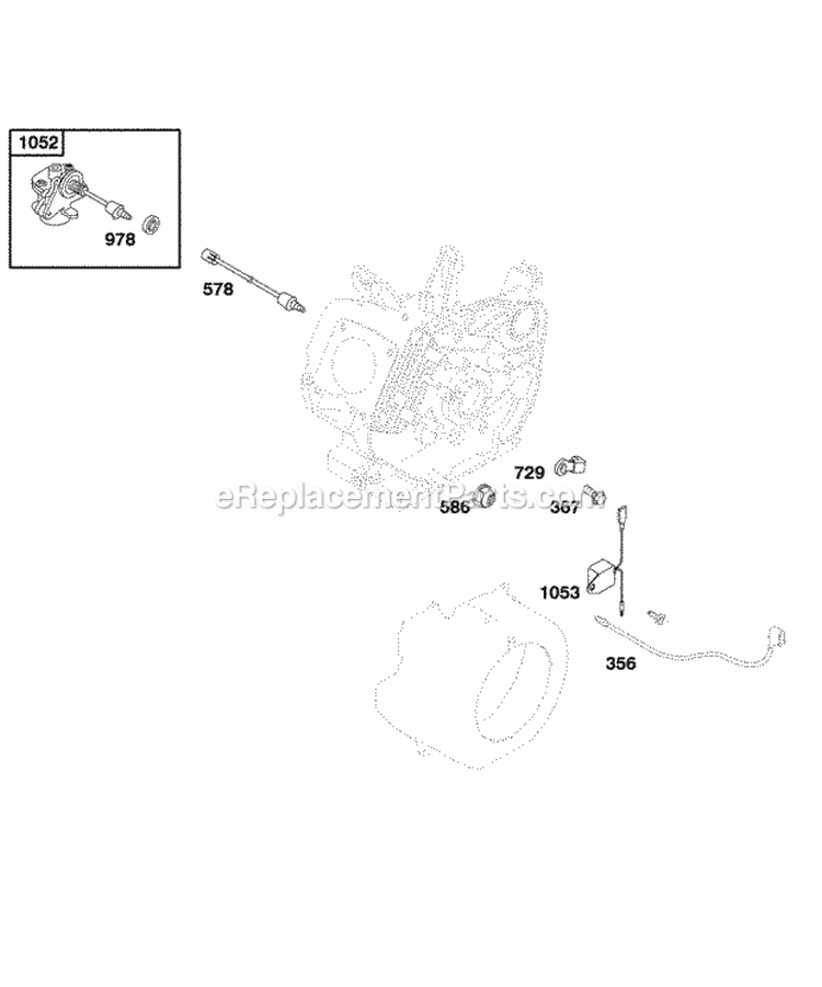 Oil Sensor Group Diagram and Parts List for 117432-0552-A1  Briggs and Stratton Engine